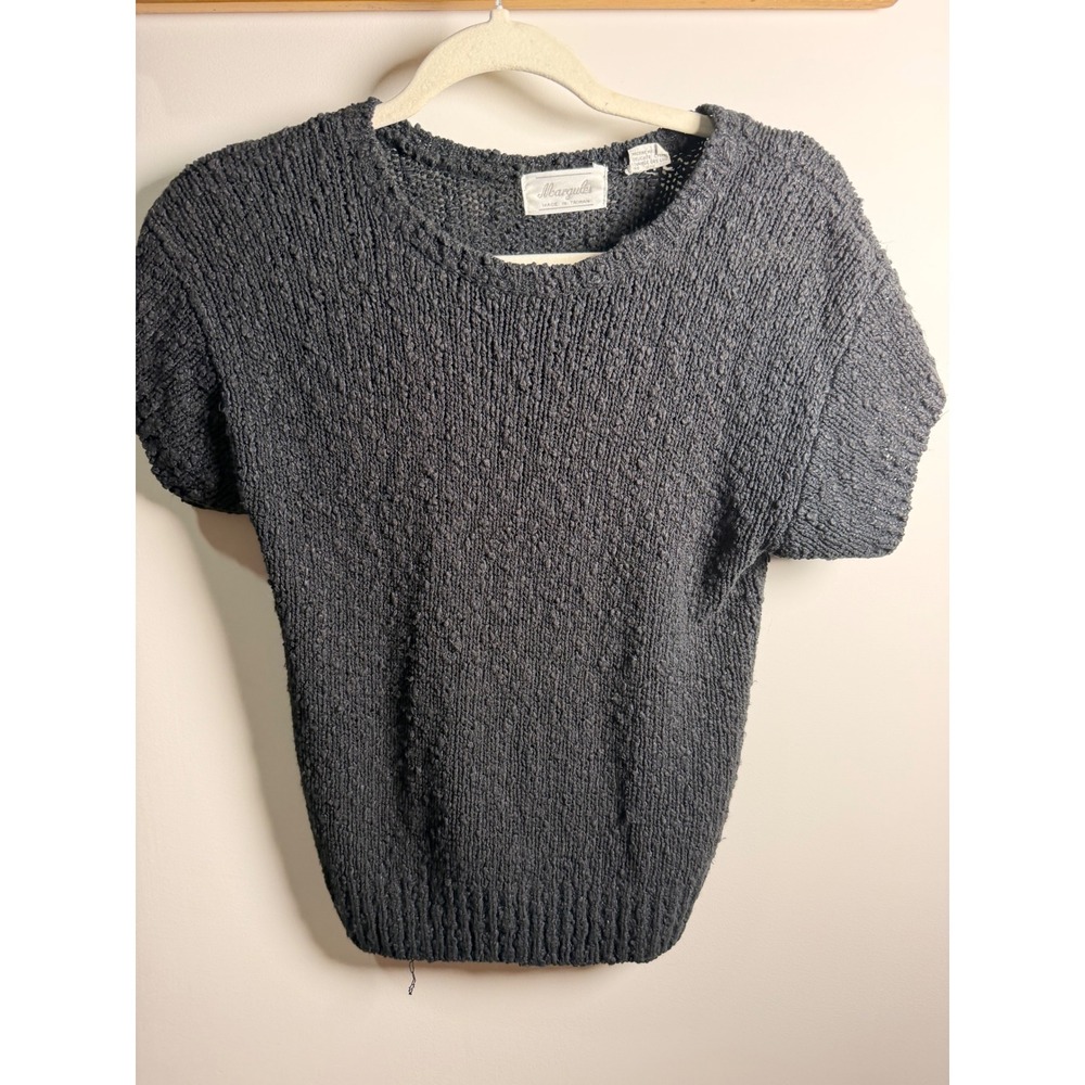 Margules Short Sleeve Sweater Women Small Black Excellent Vintage Knit Top